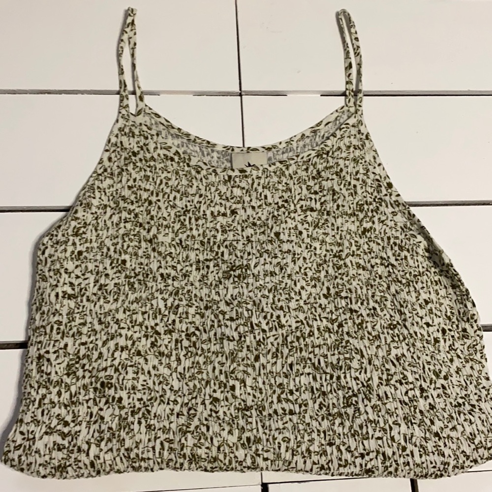 Green Floral ribbed tank top